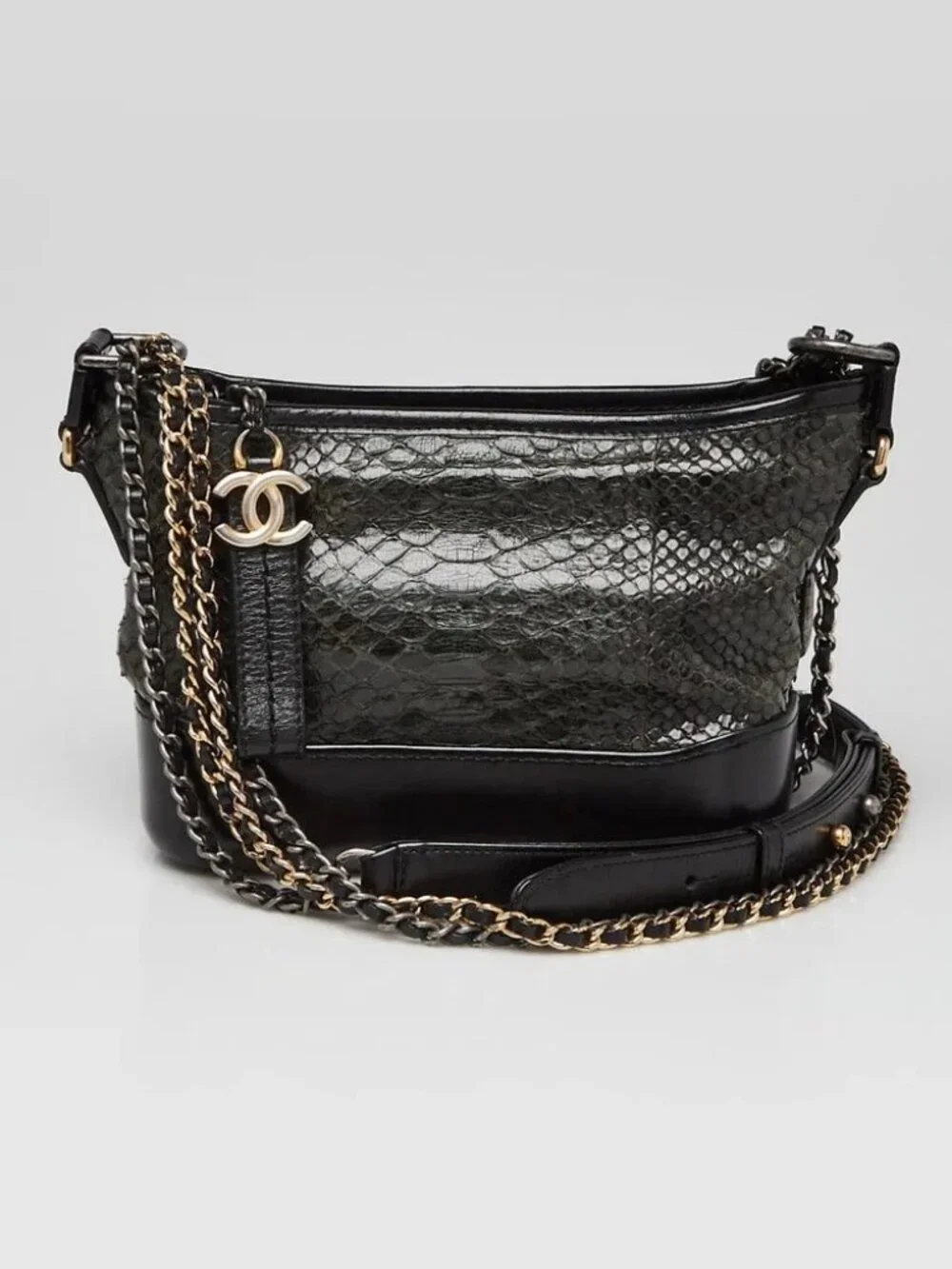 Chanel Black/Grey Python Small Gabrielle Hobo Bag
